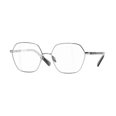 Customizable CHANEL Metal Geometric Optical Glasses Unisex Silver Black Frame. CH2204-C108