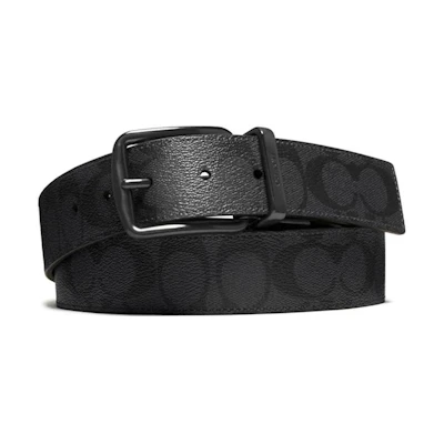 Customizable COACH Black Leather/PVC Belt, 3.8cm Wide, Engraving Available F64839-BKBK