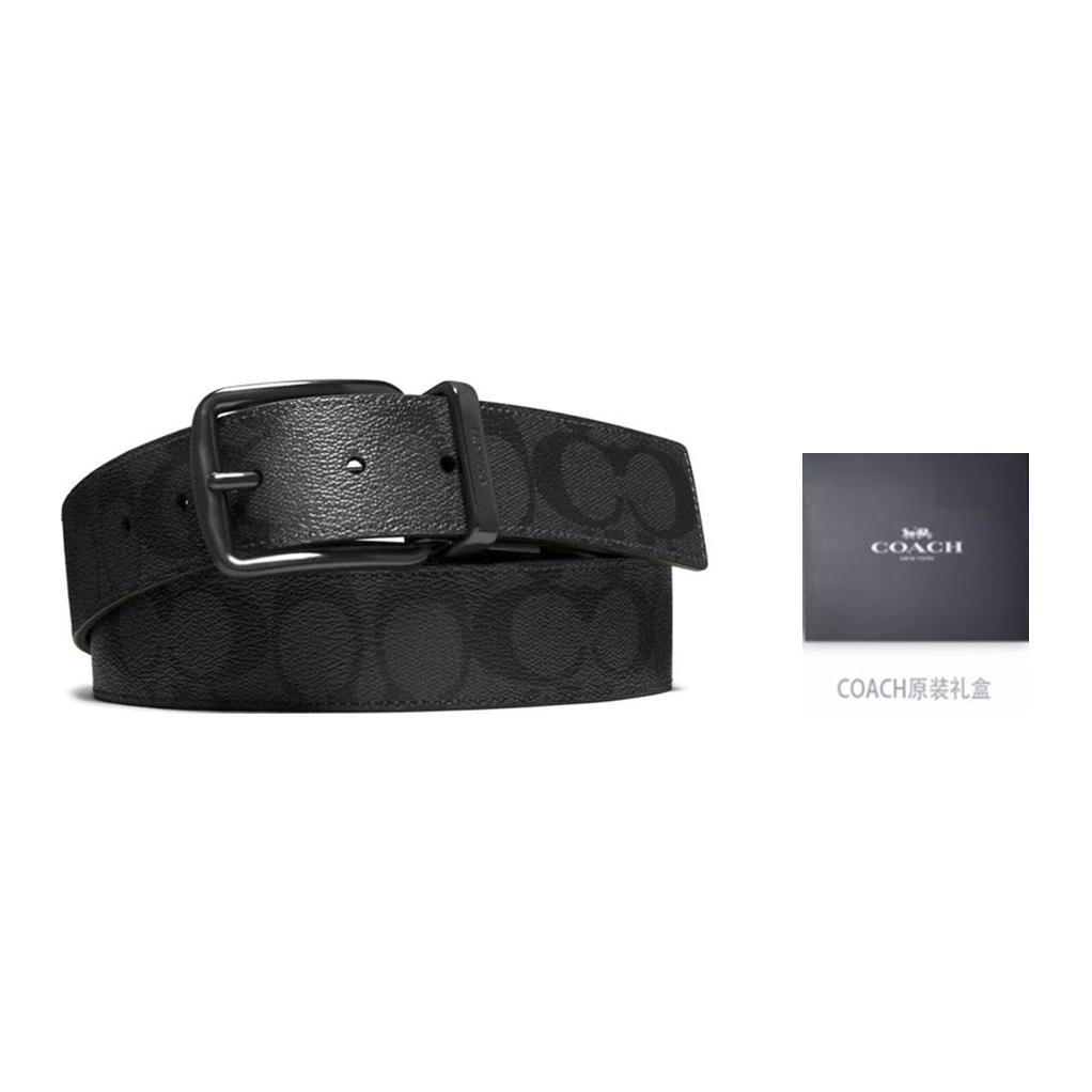 Sizing カスタマイズ可能 COACH ブラックレザー/PVCベルト 幅3.8cm 名入れ対応 F64839-BKBK
