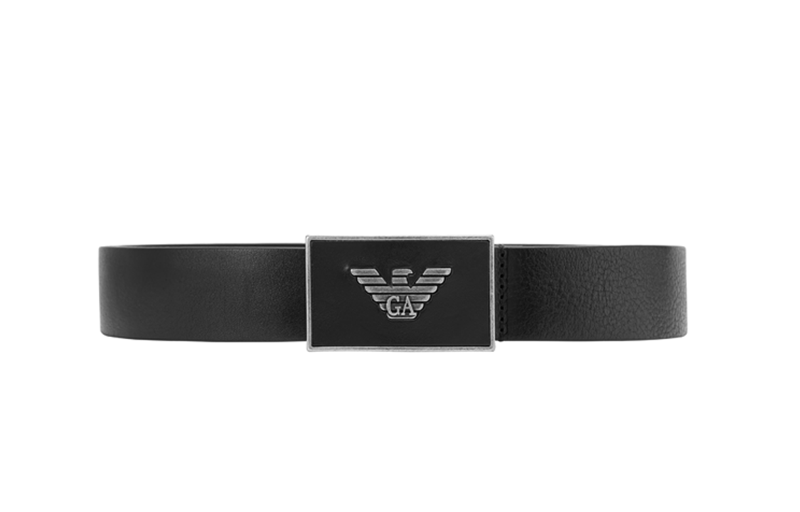 Customizable EMPORIO ARMANI Black Leather Belt with Smooth Logo Buckle 3.5cm Y4S196-YDC0G-80001