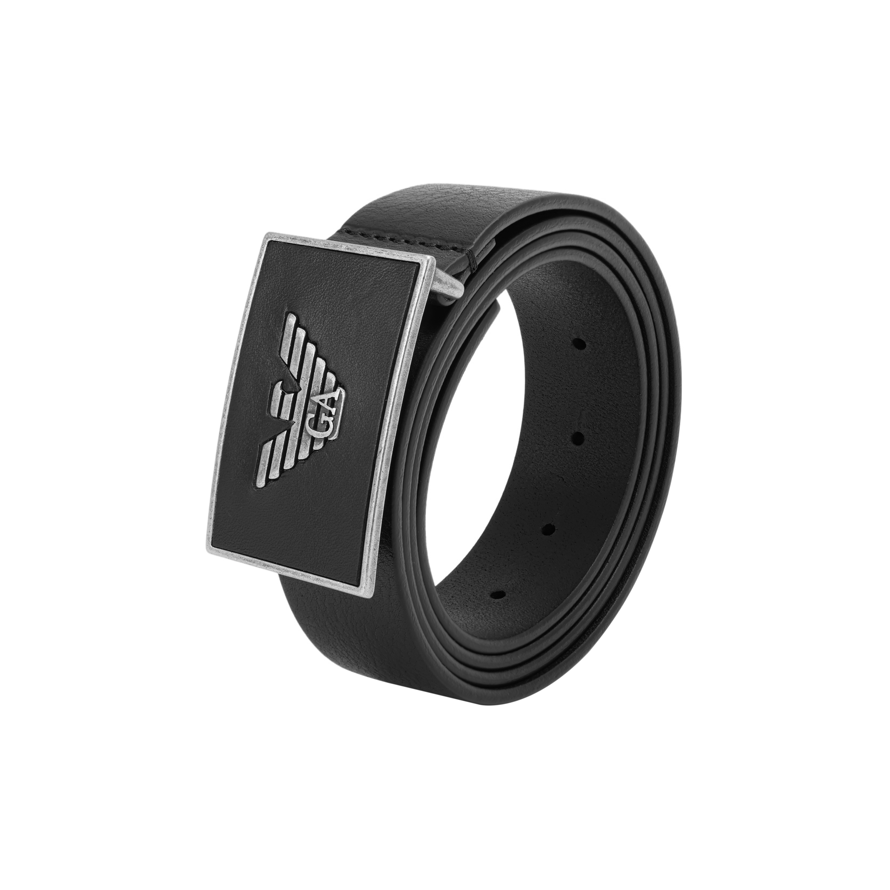 Shop 可定制EMPORIO ARMANI黑色皮带，光滑Logo扣3.5cm Y4S196-YDC0G-80001