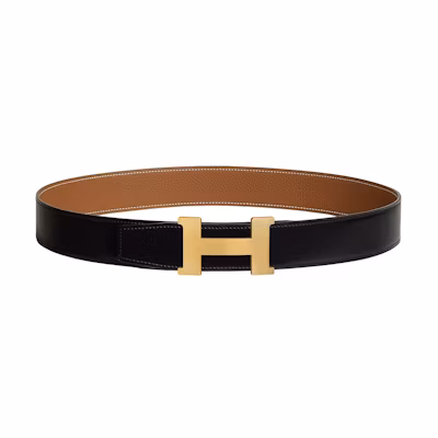 Customizable Engraving: HERMES H Buckle Gold Togo Leather Belt Black/Gold H074562CUZ3-H077971CAAA