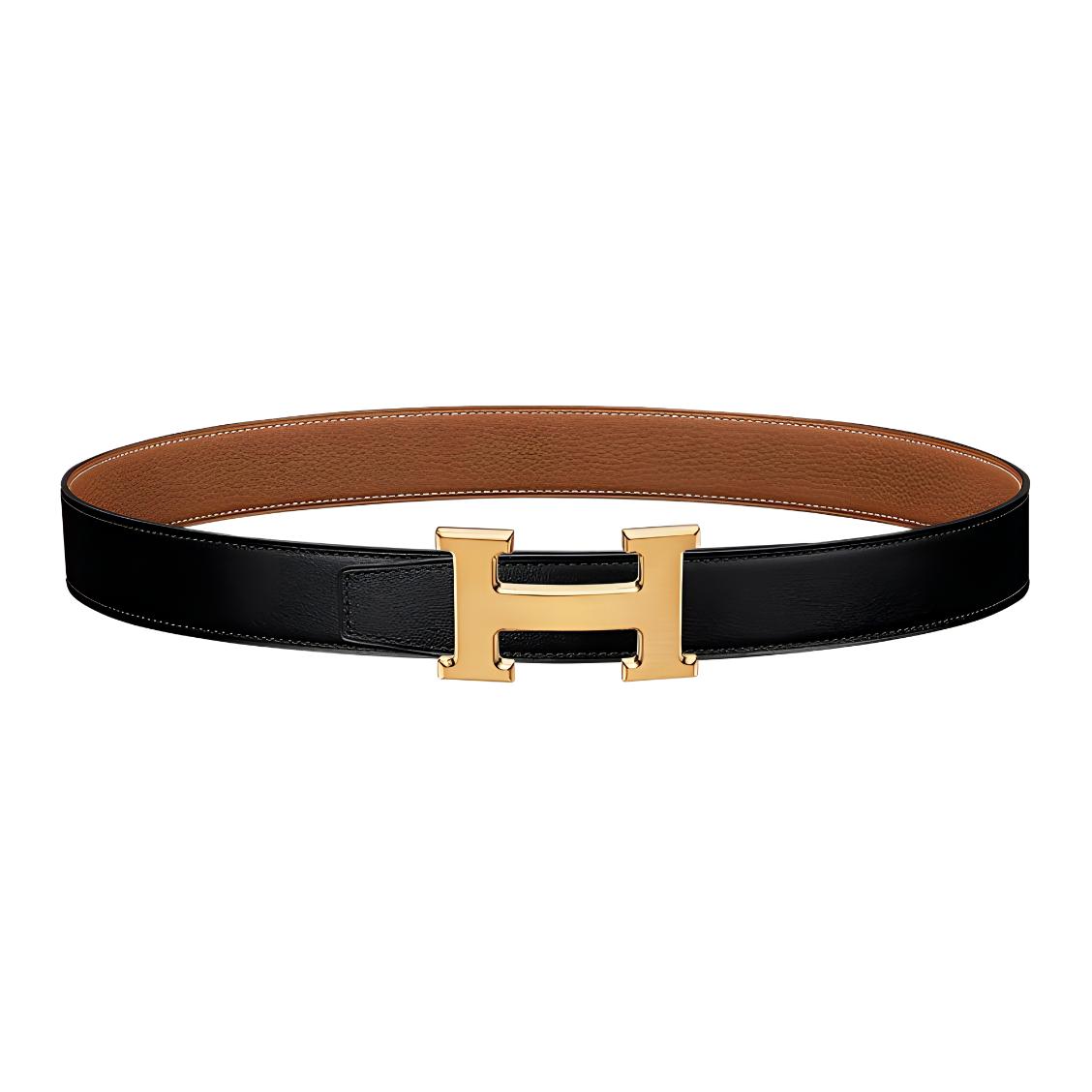 Customizable Engraving HERMES Togo Calfskin Leather Belt Black/Gold 3.2cm H064544CM2M-H073967CAAA