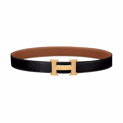 Customizable Engraving HERMES Togo Calfskin Leather Belt Black/Gold 3.2cm H064544CM2M-H073967CAAA