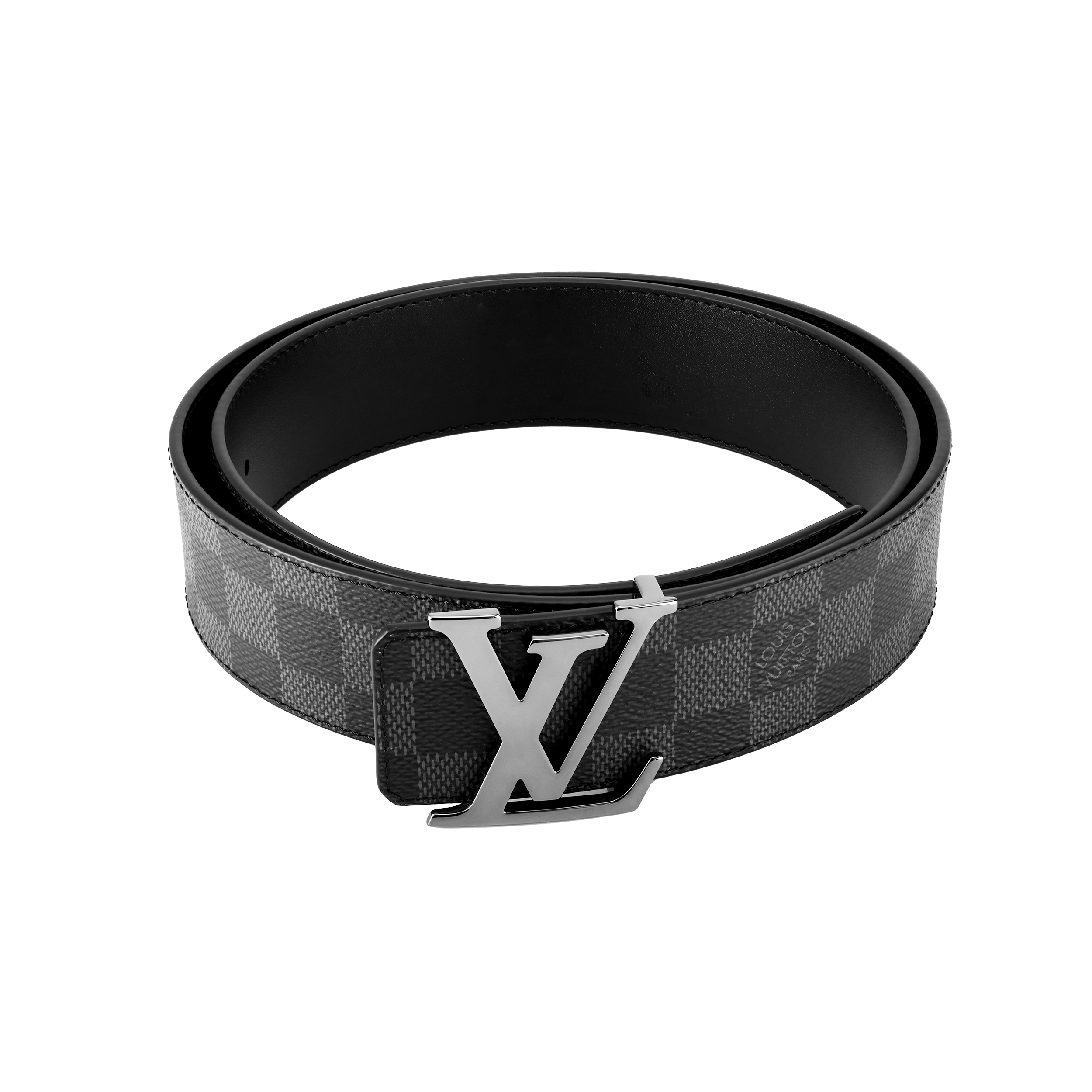 Shop Cinturón de cuero reversible Louis Vuitton Damier grabado personalizable Gris/Negro 4cm. M0213