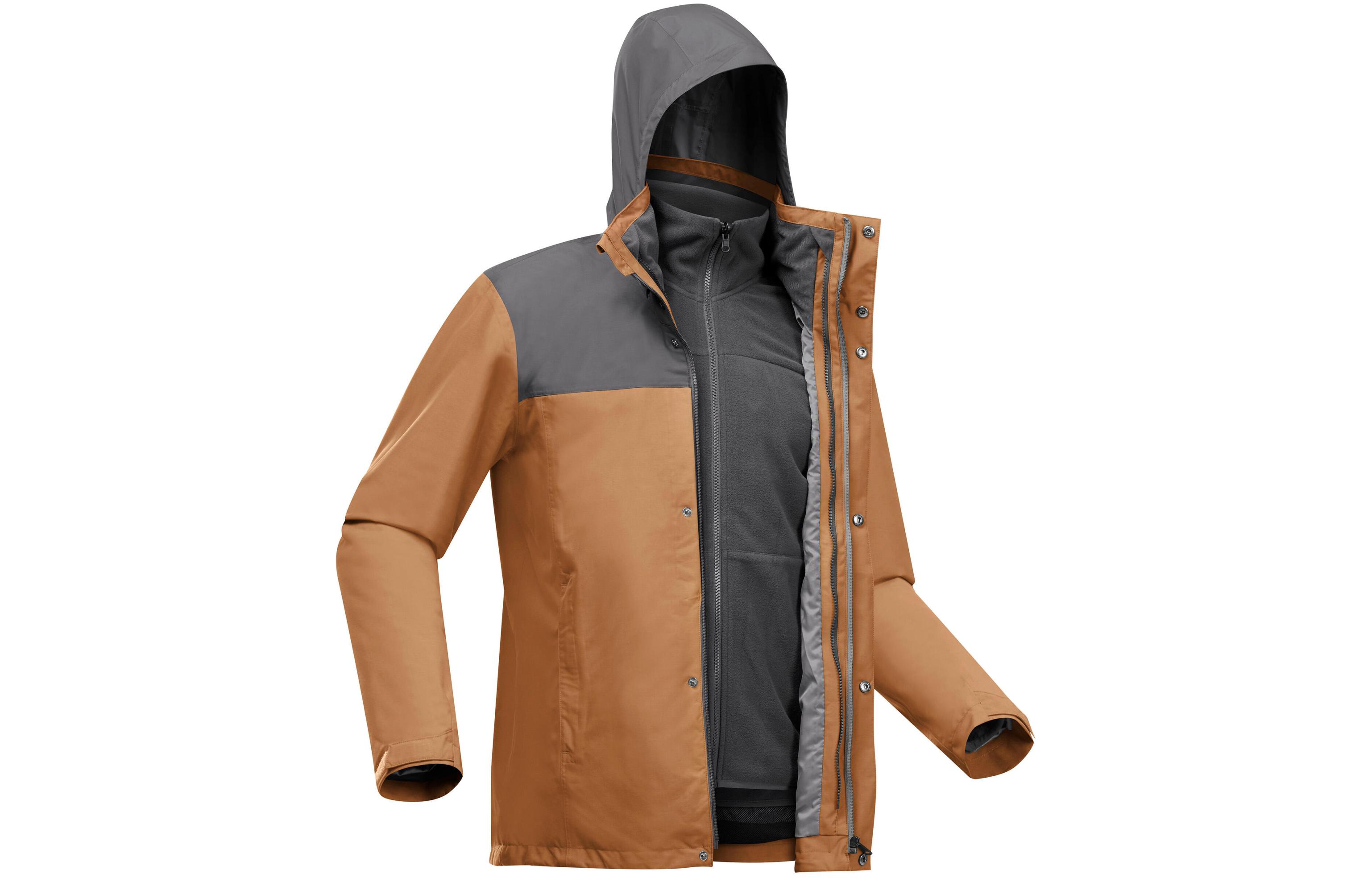 DECATHLON FORCLAZ 0°C Travel 100 3-in-1 Waterproof Hiking Jacket - Brown/Gray 8580031