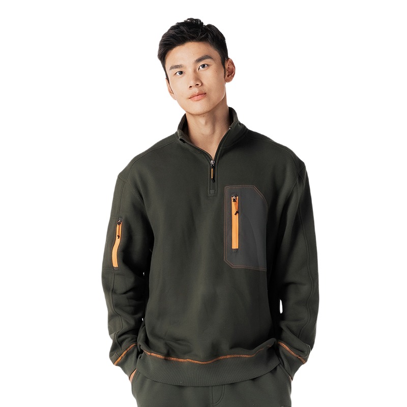 DECATHLON Half-Zip Warm Breathable Colorblock Sweatshirt - Dark Green 8843664