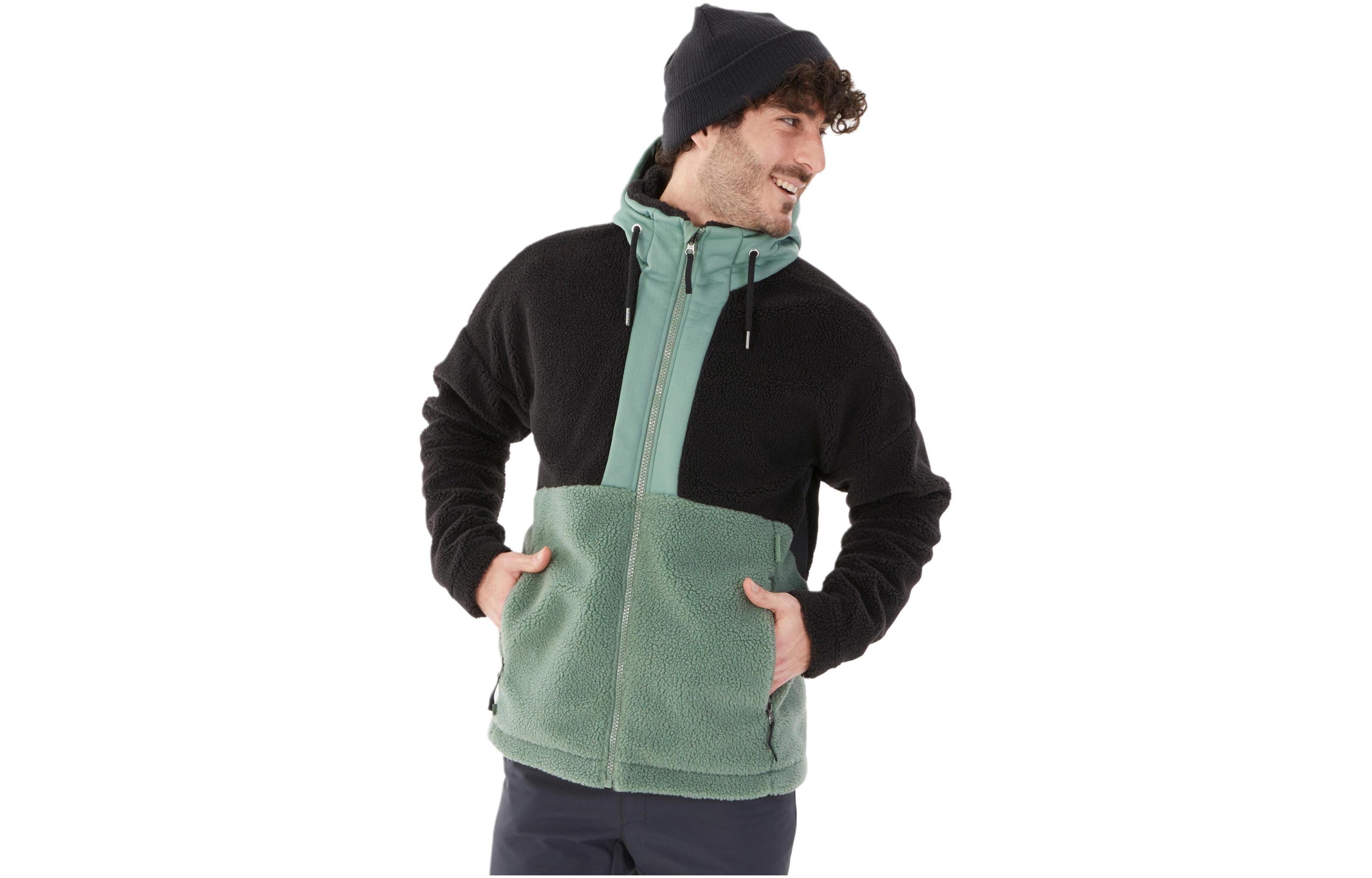 DECATHLON SH900 Colorblock Fleece Jacket with Hood - Light Olive. 8738837