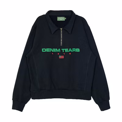 Denim Tears Black Half-Zip Pullover Hoodie with Letter Print DT091609