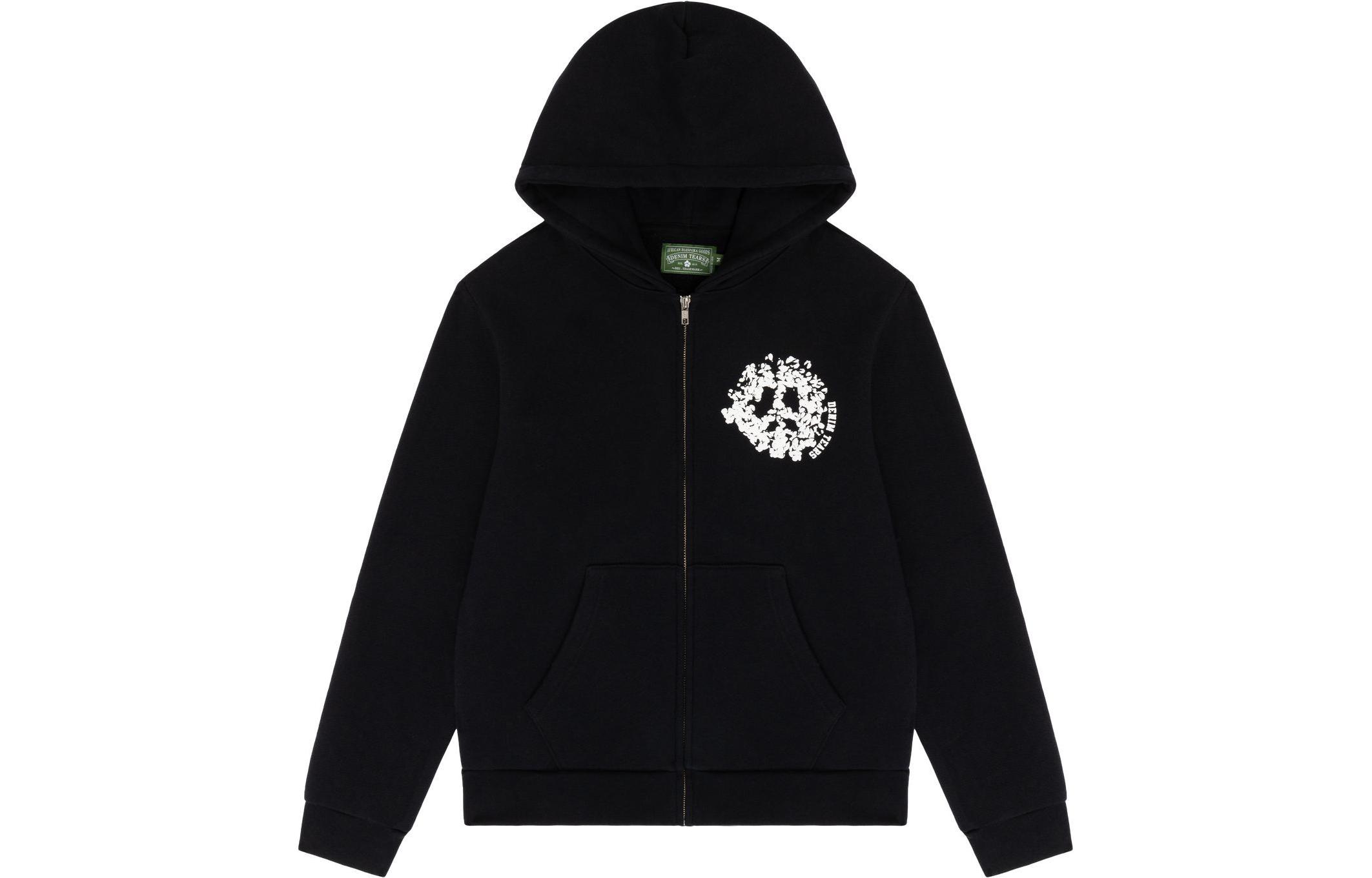 Denim Tears Black Zip-Up Hoodie with Letter Print Design 201-010-27