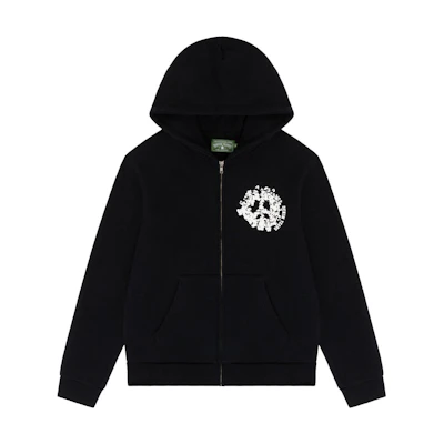 Denim Tears Black Zip-Up Hoodie with Letter Print Design 201-010-27