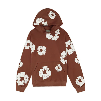 Denim Tears Brown Pullover Hoodie with Floral Wreath Print Unisex 301-905-30