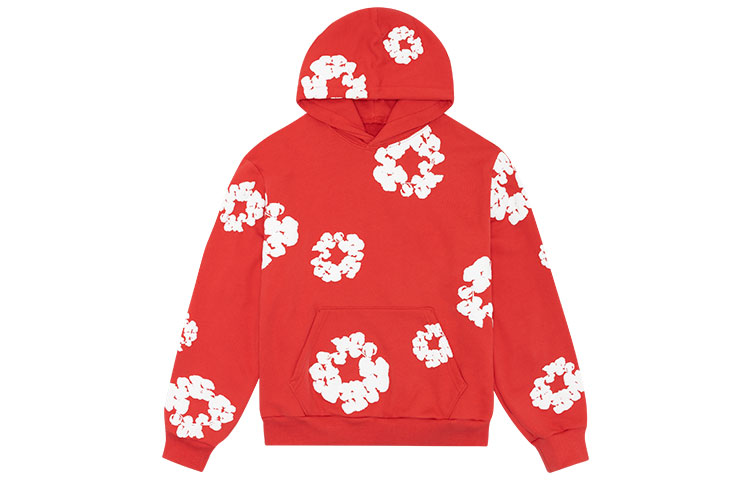 Denim Tears Cotton Wreath All-Over Logo Pocket Hoodie Unisex Red 301-300-30