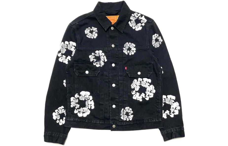 Denim Tears Floral Button-Up Denim Jacket Unisex Black. PC9-A2318-0006