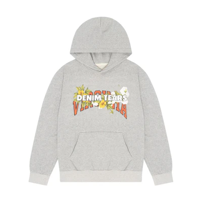Denim Tears Floral Letter Graphic Hoodie Unisex Grey 201-070-25