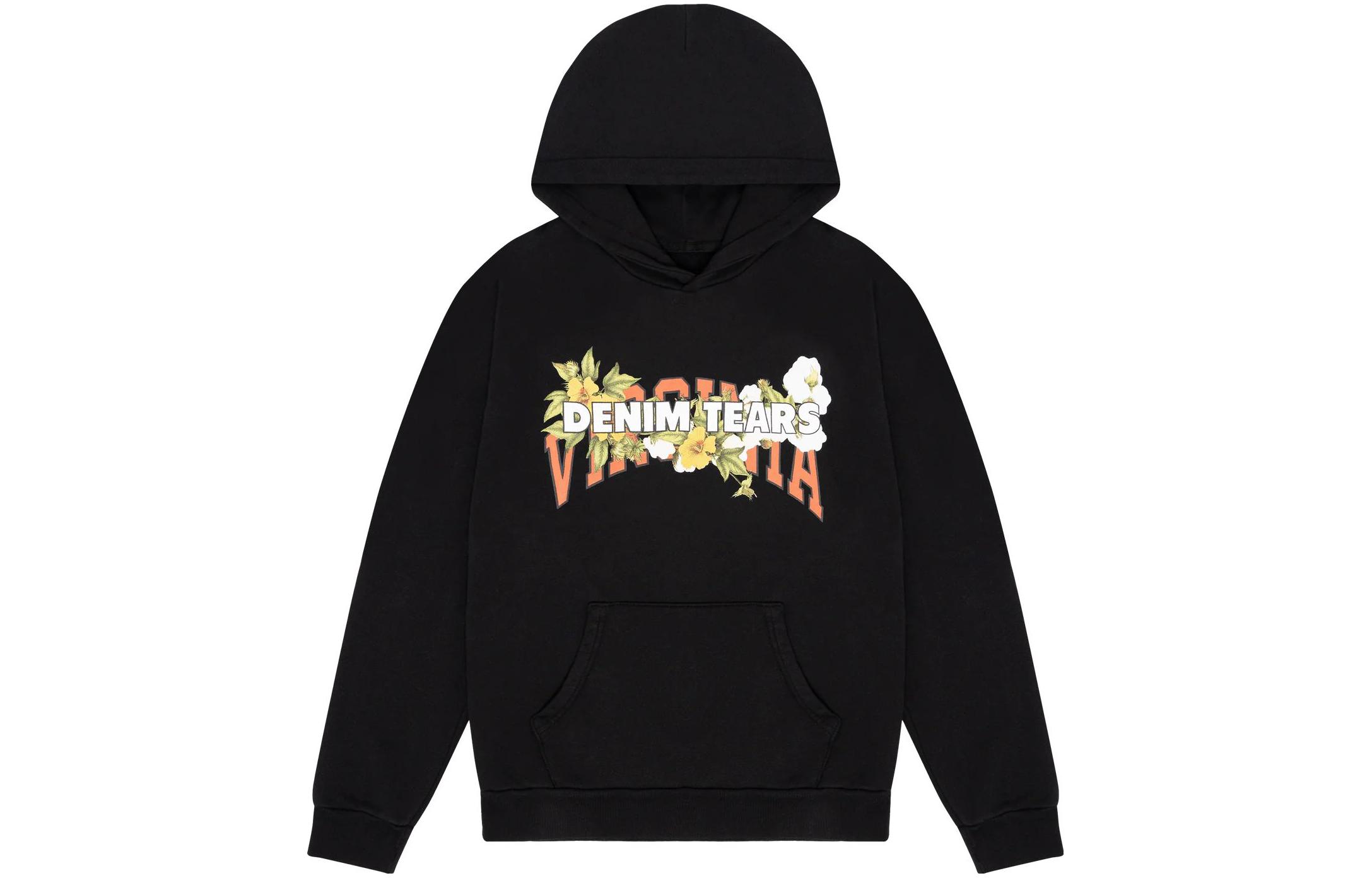 Denim Tears Floral Letter Print Hoodie Unisex Black 201-101-25