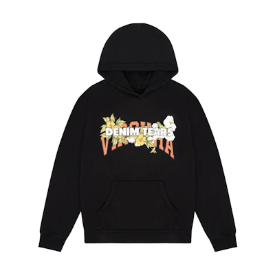 Denim Tears Floral Letter Print Hoodie Unisex Black 201-101-25