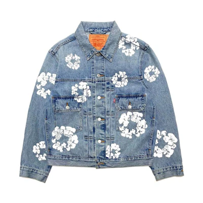 Denim Tears Floral Print Blue Denim Jacket Men’s Long Sleeve Casual Outerwear PC9-A23l8-0003