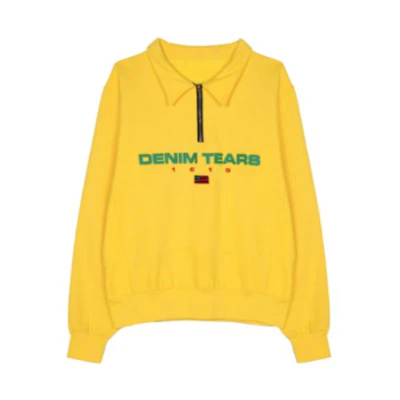 Denim Tears FW22 Alphabet Print Half-Zip Pullover Sweatshirt Yellow Men’s DT091604