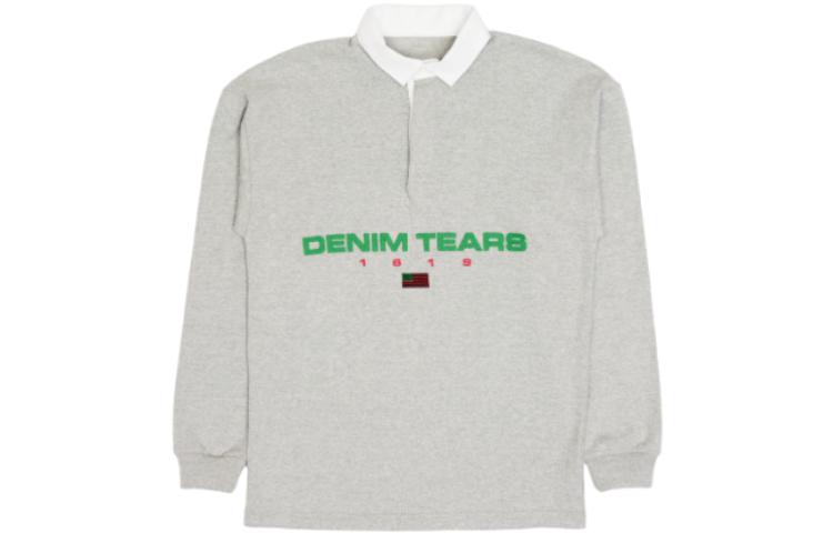 Denim Tears FW22 Logo Print Long-Sleeve Polo Sweatshirt Grey Mens DT091613