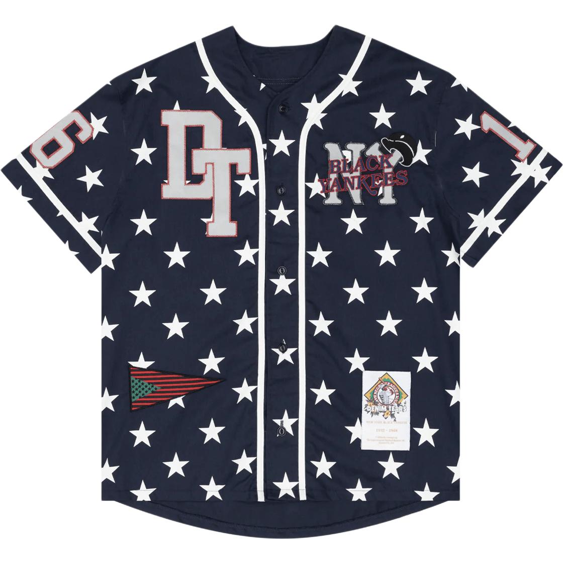 Denim Tears FW25 Black Yankees Star Print Baseball Jersey Unisex Short Sleeve FW25TKJ002267