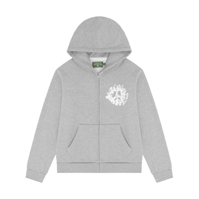 Denim Tears Gray Letter Print Zip-Up Hoodie 201-070-27