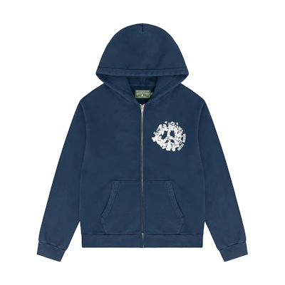 Denim Tears Navy Blue Letter Print Zip-Up Hoodie 201-080-27