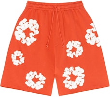 Denim Tears Orange Mid-Waist Casual Shorts with Floral Wreath Print Unisex. 402-090-30 Denim Tears Orange Mid-Waist Casual Shorts with Floral Wreath Print Unisex. 402-090-30