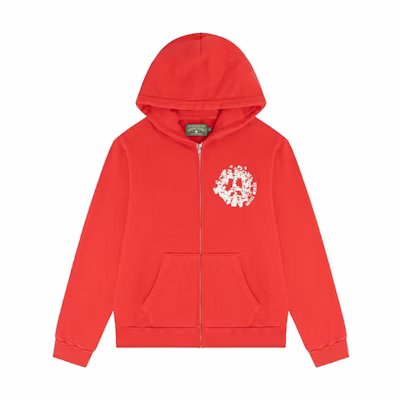 Denim Tears Red Letter Print Zip-Up Hoodie Long Sleeve 201-300-27