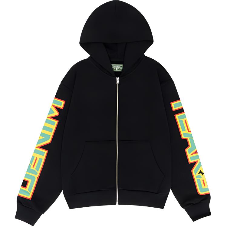 Denim Tears SS24 Black Zip-Up Hoodie Unisex Letter Print Long Sleeve 014-006-135