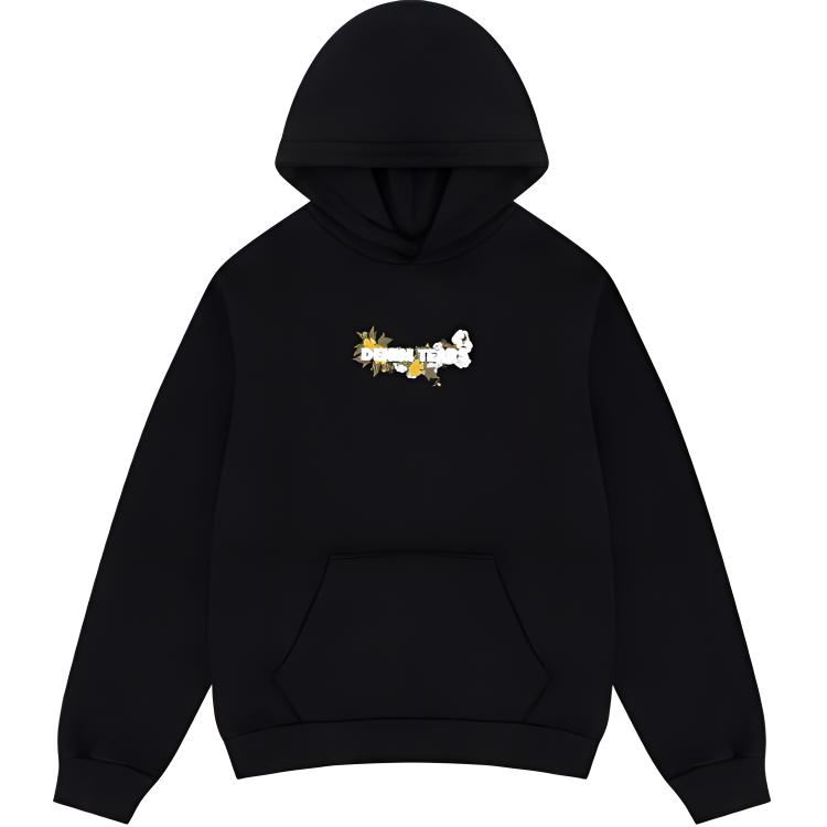 Denim Tears SS24 Embroidered Logo Unisex Pullover Hoodie Black 013-006-001