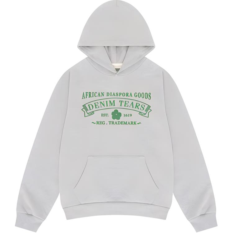 Denim Tears SS24 Grey Unisex Hooded Pullover Sweatshirt with Lettering 013-016-154