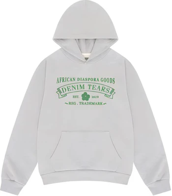 Denim Tears SS24 Grey Unisex Hooded Pullover Sweatshirt with Lettering 013-016-154 Buy Denim Tears SS24 Grey Unisex Hooded Pullover Sweatshirt with Lettering 013-016-154