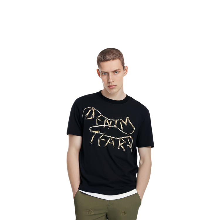 Shop Denim Tears SS24 Kiss My Grits Chicken Bone Print Tee Hitam Unisex. 010-006-131