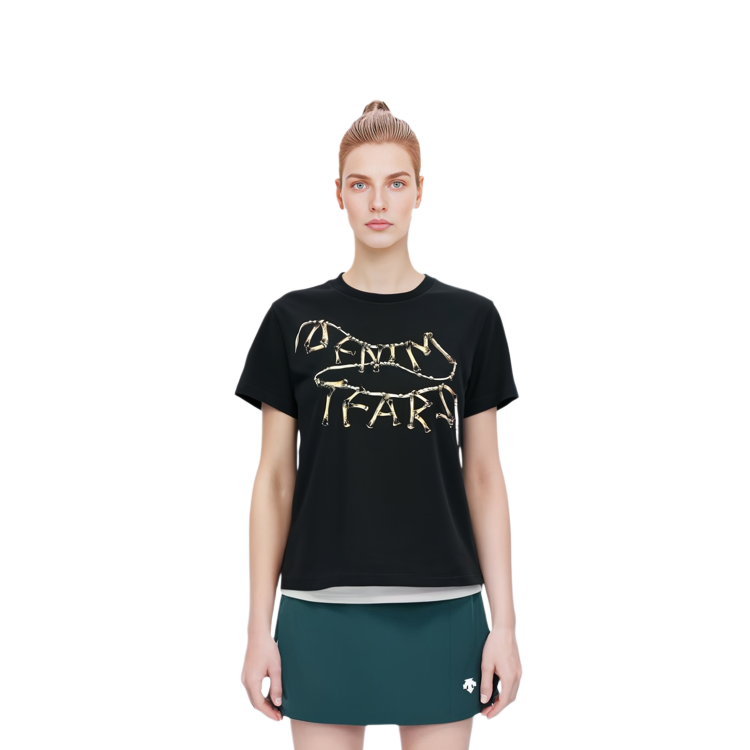 Details for Denim Tears SS24 Kiss My Grits Chicken Bone Print Tee Hitam Unisex. 010-006-131