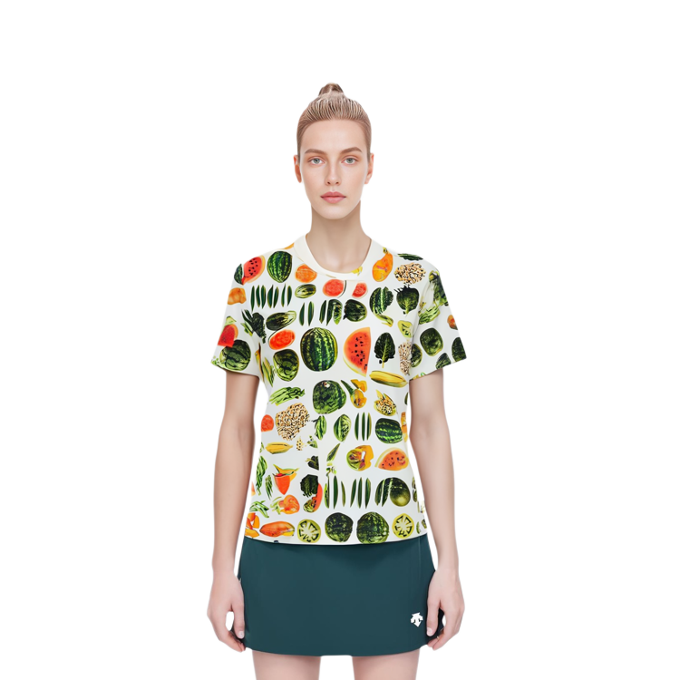 Purchase Denim Tears SS24 Kiss My Grits Baju Unisex Tampalan Buah Multicolor. 101-906-107