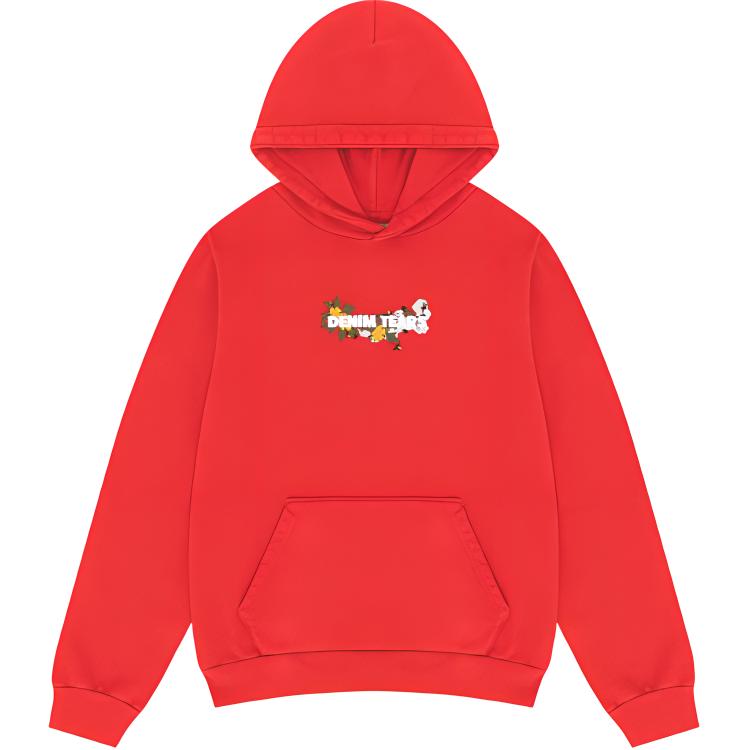 Denim Tears SS24 Red Embroidered Logo Hoodie Unisex Pullover 013-030-001