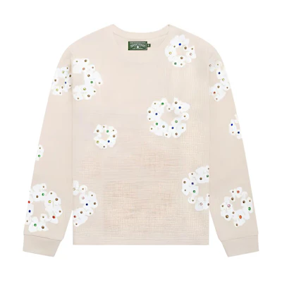 Denim Tears SS24 Rhinestone Crewneck Pullover Sweatshirt Oatmeal Unisex 011-011-037