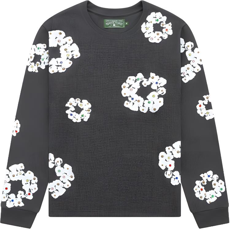 Denim Tears SS24 Rhinestone Crewneck Sweatshirt Vintage Black Unisex 011-005-037