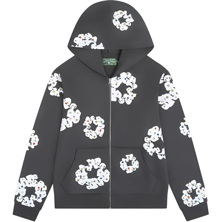 Denim Tears SS24 Rhinestone Hoodie Zip Black Unisex Vintage Style 201-010-38