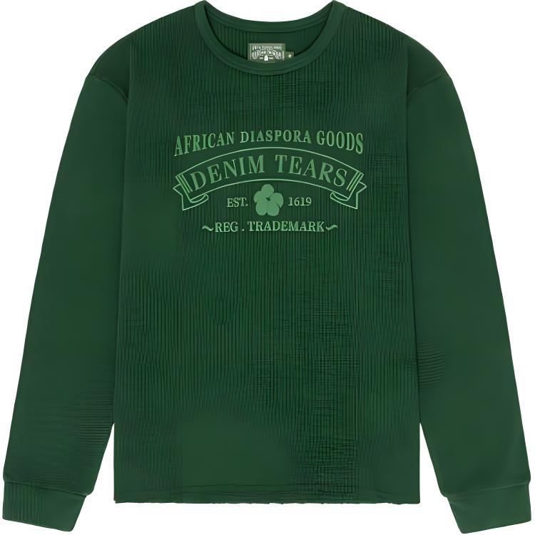 Denim Tears SS24 Unisex Green Lettering Crewneck Pullover Sweatshirt 011-014-154