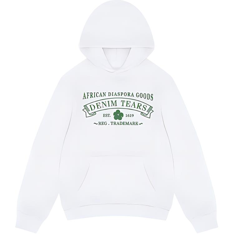 Denim Tears SS24 White Hoodie Pullover Sweatshirt Unisex Letter Print 013-033-154