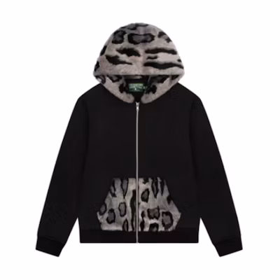 Denim Tears SS25 "The Scorpion & The Frog" Leopard Fur Pocket Hoodie Black Unisex FW24CT0012