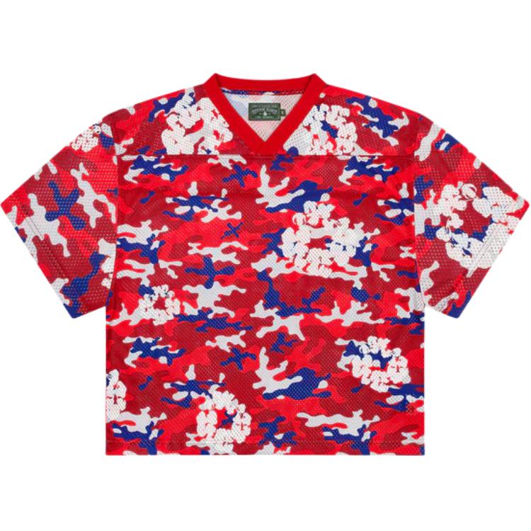 Denim Tears SS25 Red Camo Cotton Wreath Mesh Football Jersey Unisex SS25TKJ12312165