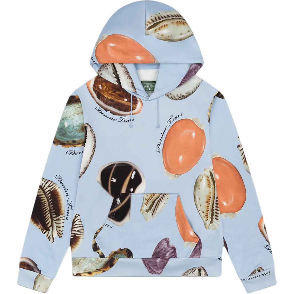 Denim Tears SS25 Shell Letter Print Loose Fit Hoodie Blue Unisex SS25THD0621