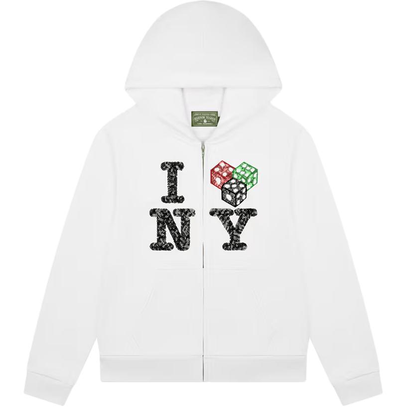 Denim Tears SS25 Sweet Corner Rhinestone Dice Print Zip Hoodie Unisex SS25TZH0012