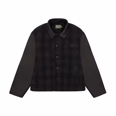 Denim Tears The Scorpion & The Frog Plaid Jacket with Leather Sleeves Black Unisex FW24OLJ0011