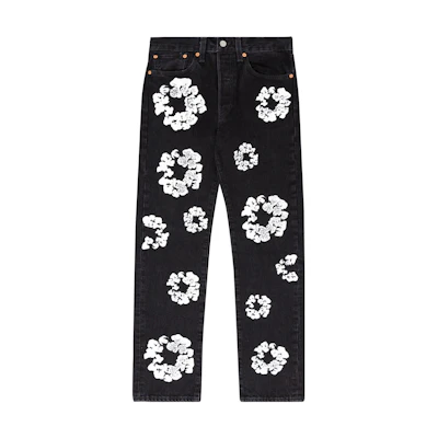 Denim Tears Wreath Print Mid-Rise Zip Jeans Unisex Black. DT501-003-30