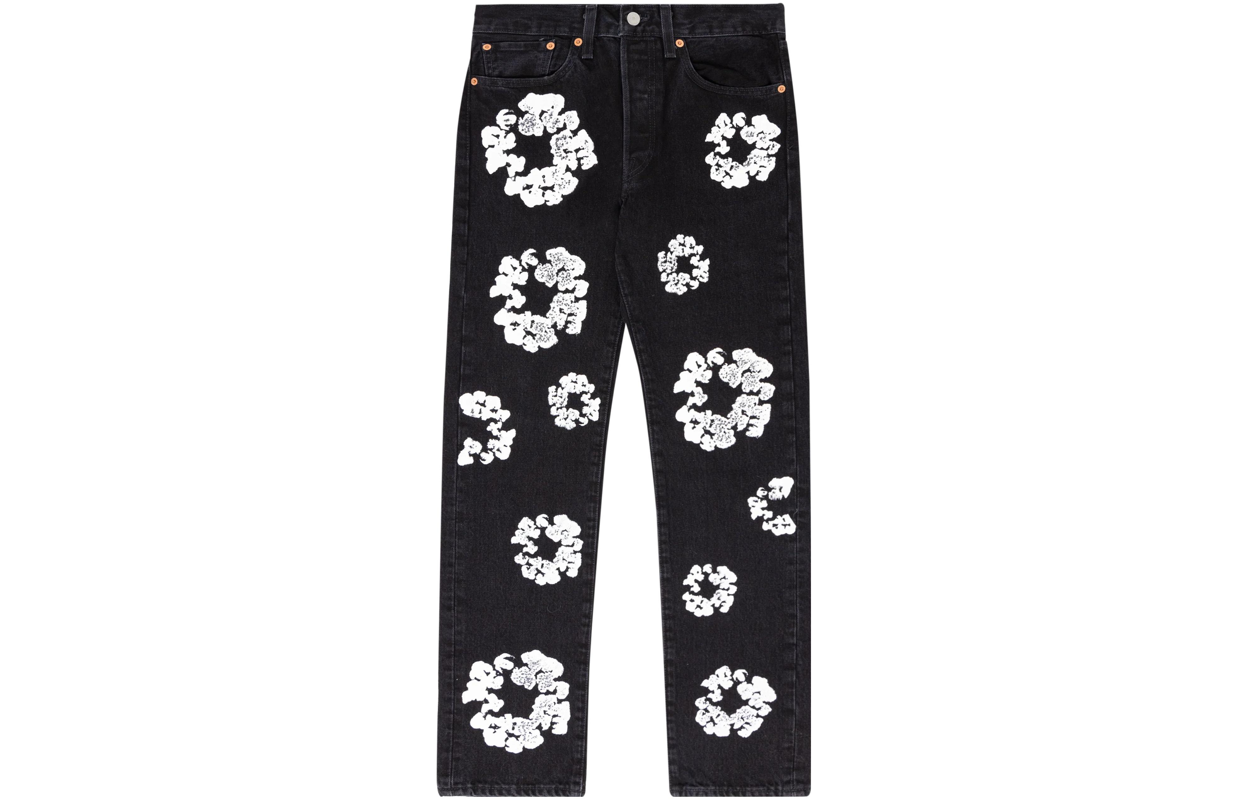 Order Denim Tears Celana Jeans Wreath Print Mid-Rise Unisex Hitam. DT501-003-30