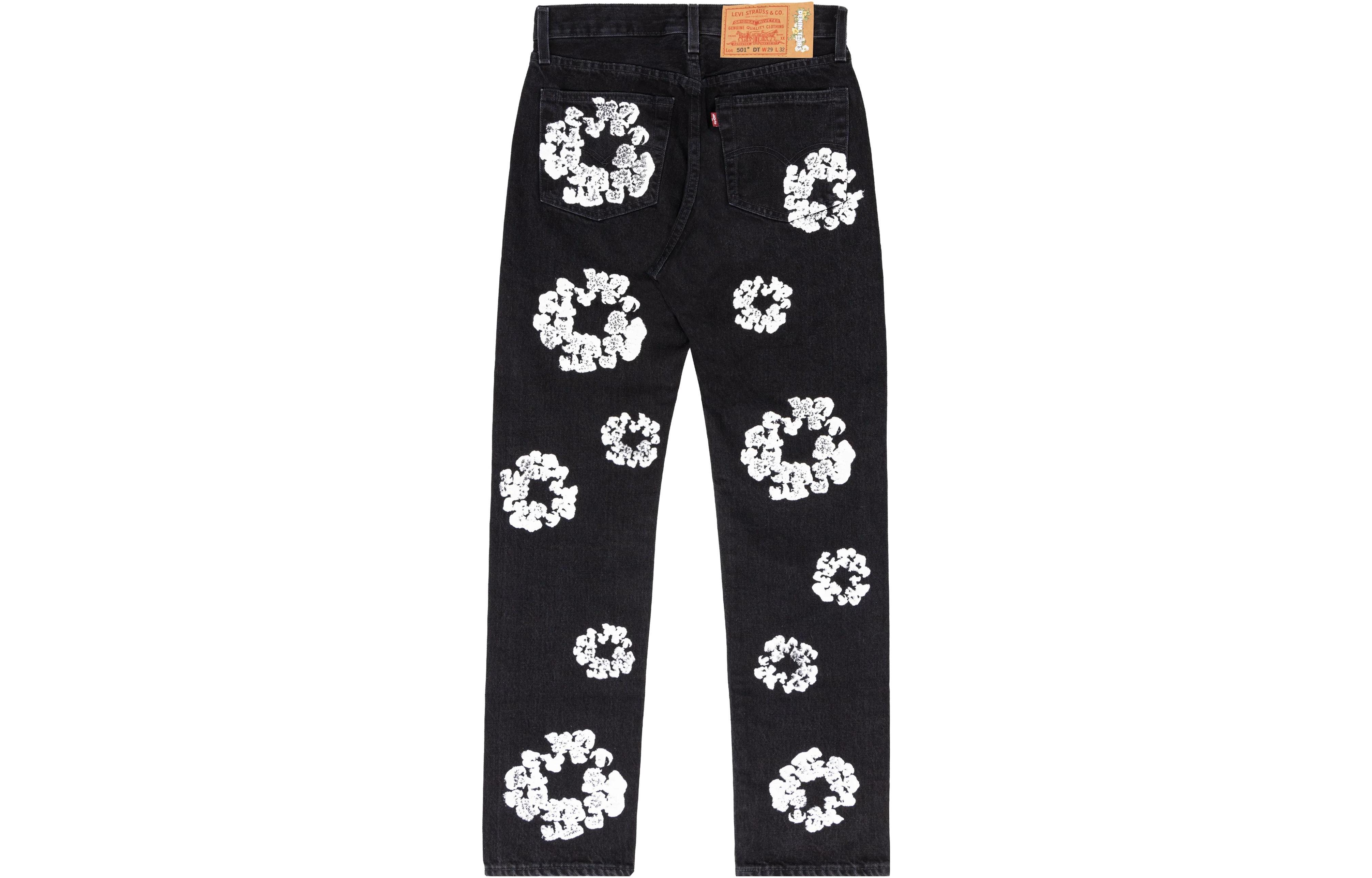 Lookbook Denim Tears Celana Jeans Wreath Print Mid-Rise Unisex Hitam. DT501-003-30